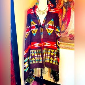 ❌SOLD❌Boho Poncho Wrap Cape Shawl Hoodie Raw Edge One Size Fits Most NWOT